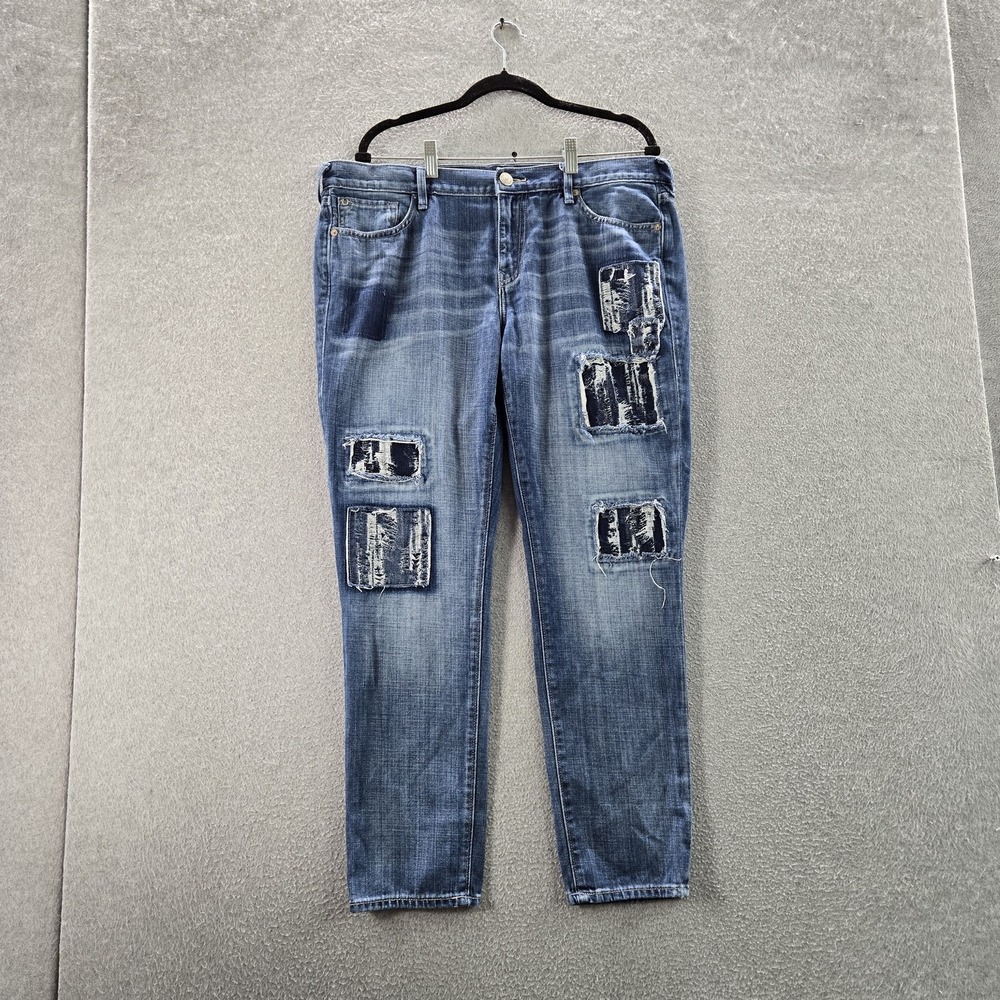 True Religion Women Jeans 32 Blue Denim Text Print CAMERON Slim Boyfriend